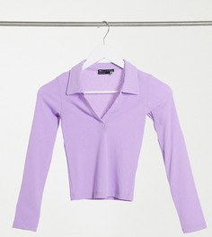Облегающее поло лавандового цвета с длинными рукавами ASOS DESIGN Petite-Фиолетовый