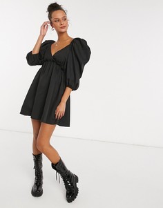 Черное свободное платье мини с объемными рукавами In The Style x Lorna Luxe-Черный