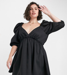 Черное свободное платье мини с объемными рукавами In The Style Plus x Lorna Luxe-Черный