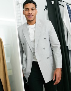 Серый двубортный пиджак приталенного кроя Topman