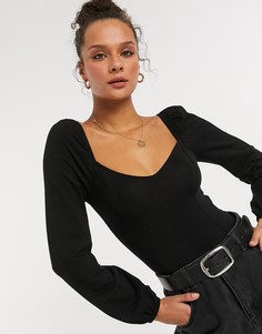 Боди черного цвета с объемными рукавами Miss Selfridge-Черный