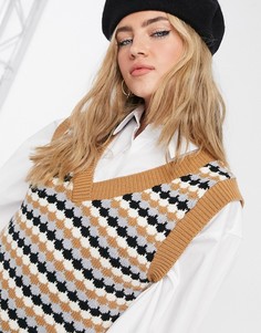 Коричневый жилет с V-образной горловиной Stradivarius