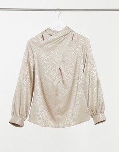 Светло-бежевая блузка с высоким воротником Closet London-Кремовый