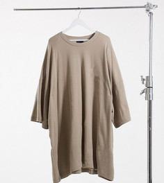 Бежевая сильно удлиненная футболка в стиле "extreme oversized" из трикотажа с вафельной фактурой ASOS DESIGN Plus-Серый