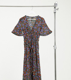 Платье миди с запахом, разрезом и цветочным принтом Influence Tall-Мульти