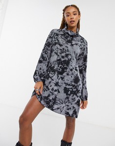 Черно-серое платье мини в рубчик с принтом тай-дай ASOS DESIGN-Серый
