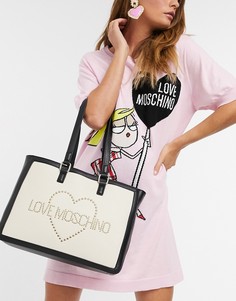 Кремово-черная сумка на плечо с ремешком-цепочкой и заклепками Love Moschino-Кремовый