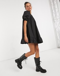 Черное свободное платье мини с баской In The Style x Lorna Luxe-Черный