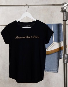 Черная футболка с круглым вырезом и логотипом спереди Abercrombie & Fitch-Синий