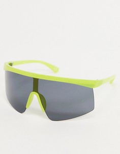 Солнцезащитные очки без оправы в стиле oversized с неоновыми вставками ASOS DESIGN-Черный