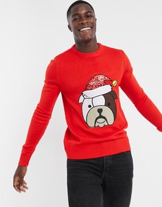 Праздничный джемпер с изображением собаки Brave Soul-Красный