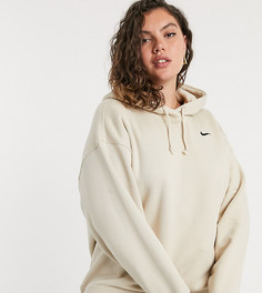 Худи бежевого цвета в стиле oversized с маленьким логотипом-галочкой Nike Plus-Бежевый