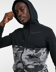 Черная куртка на молнии с камуфляжной вставкой Nike Training-Черный