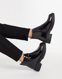 Черные лакированные ботинки челси на массивной подошве New Look-Черный