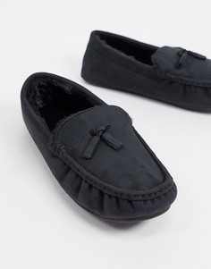 Черные слиперы-мокасины с подкладкой из искусственного меха ASOS DESIGN-Черный
