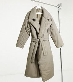 Пуховое пальто макси с поясом и воротником ASOS DESIGN Tall-Коричневый