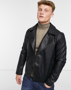 Черная куртка из искусственной кожи с ассиметричной молнией Jack & Jones Originals-Черный