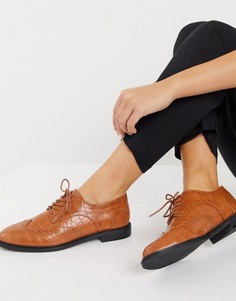 Коричневые туфли со шнуровкой на плоской подошве с отделкой под крокодиловую кожу ASOS DESIGN More-Светло-коричневый