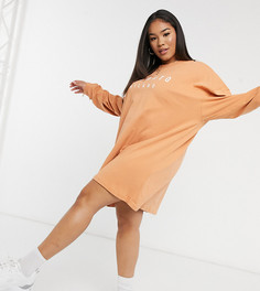 Бежевое платье-футболка с длинными рукавами Il Sarto Curve-Бежевый