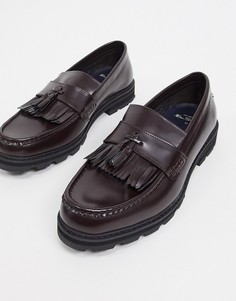 Кожаные бордовые лоферы с крупными кисточками Ben Sherman-Красный