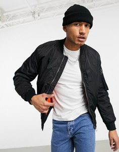 Черный дутый бомбер Bershka