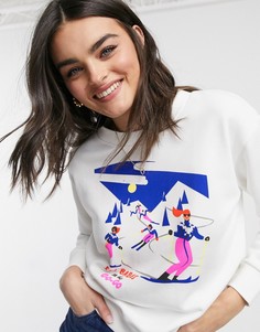 Свитшот c принтом в виде лыжниц J Crew-Белый