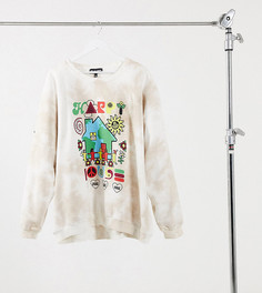 Oversized-свитшот с эффектом тай-дай и принтом "Happy House" New Girl Order Curve-Серый