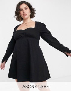 Черное джинсовое платье в стиле бэби-долл ASOS DESIGN Curve-Черный
