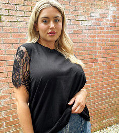 Черная футболка с кружевными рукавами ASOS DESIGN Curve-Черный