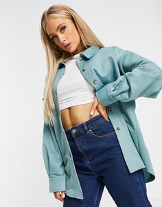 Выбеленная голубая трикотажная рубашка-куртка ASOS DESIGN-Синий