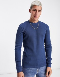 Синий обтягивающий лонгслив из вафельного трикотажа ASOS DESIGN
