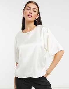 Кремовая атласная футболка ASOS DESIGN-Кремовый
