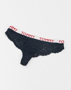 Темно-синие кружевные бразильские трусики с логотипом Tommy Hilfiger-Темно-синий