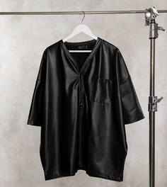 Черная oversized-рубашка в бейсбольном стиле из эластичной перфорированной искусственной кожи ASOS DESIGN Plus-Черный
