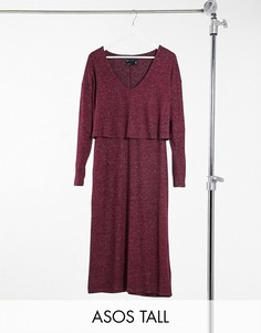 Супермягкое платье миди с длинным рукавом темно-малинового цвета ASOS DESIGN Tall-Фиолетовый