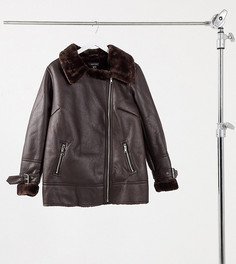 Темно-коричневая куртка-авиатор с отделкой из искусственного меха New Look Curve-Коричневый