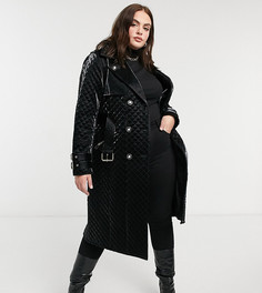 Черная стеганая куртка в стиле милитари из искусственной кожи River Island Plus-Черный