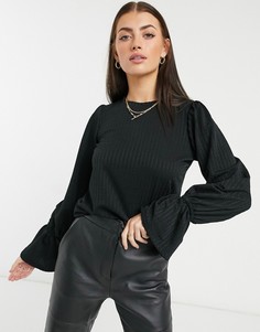 Черный топ с длинными пышными рукавами River Island