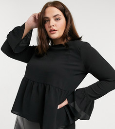 Черный свободный топ с длинными рукавами ASOS DESIGN Curve