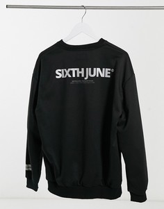 Черный свитшот со светоотражающим логотипом на спине Sixth June