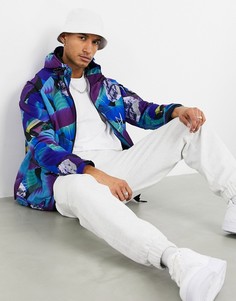 Легкий пуховик с принтом Bershka-Синий