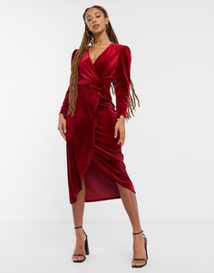 Красное бархатистое платье мини с запахом Miss Selfridge-Красный