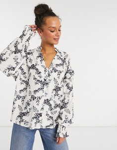 Белая блузка с черно-белым цветочным принтом In The Style x Lorna Luxe-Мульти