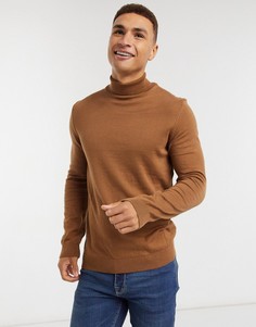 Бежевый трикотажный джемпер с отворачивающимся воротом New Look-Коричневый