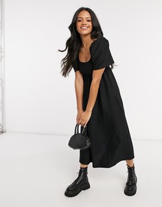 Черное фактурное платье миди с глубоким вырезом ASOS DESIGN-Черный