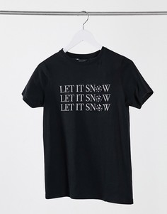 Черная футболка New Look с новогодним слоганом Let It Snow-Черный