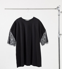 Черное платье-футболка в стиле oversized с кружевом ASOS DESIGN Curve-Черный