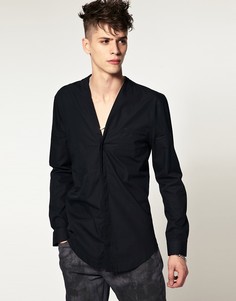 Приталенная рубашка без воротника ASOS BLACK-Черный