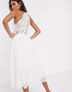 Кружевное свадебное платье миди с американской проймой ASOS EDITION Valerie-Белый
