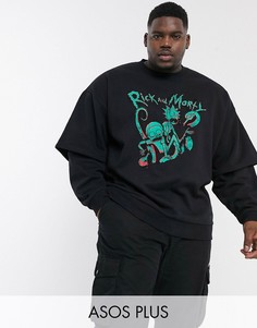 Oversized-свитшот с принтом "Рик и Морти" ASOS DESIGN Plus-Черный